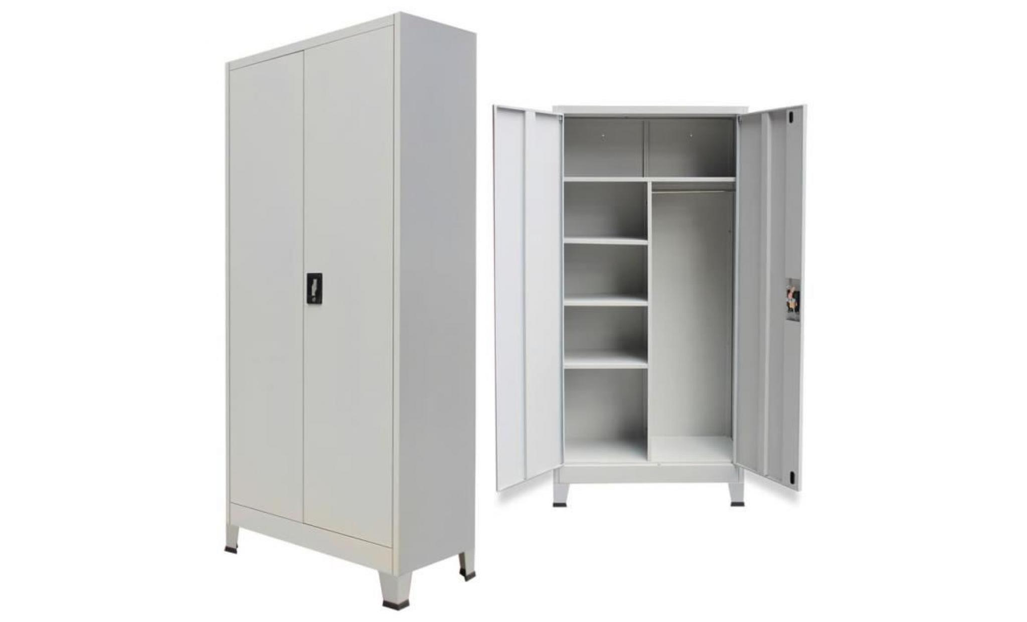 armoire verrouillable meuble de rangement avec 2 portes acier 90 x 40 x 180 cm gris