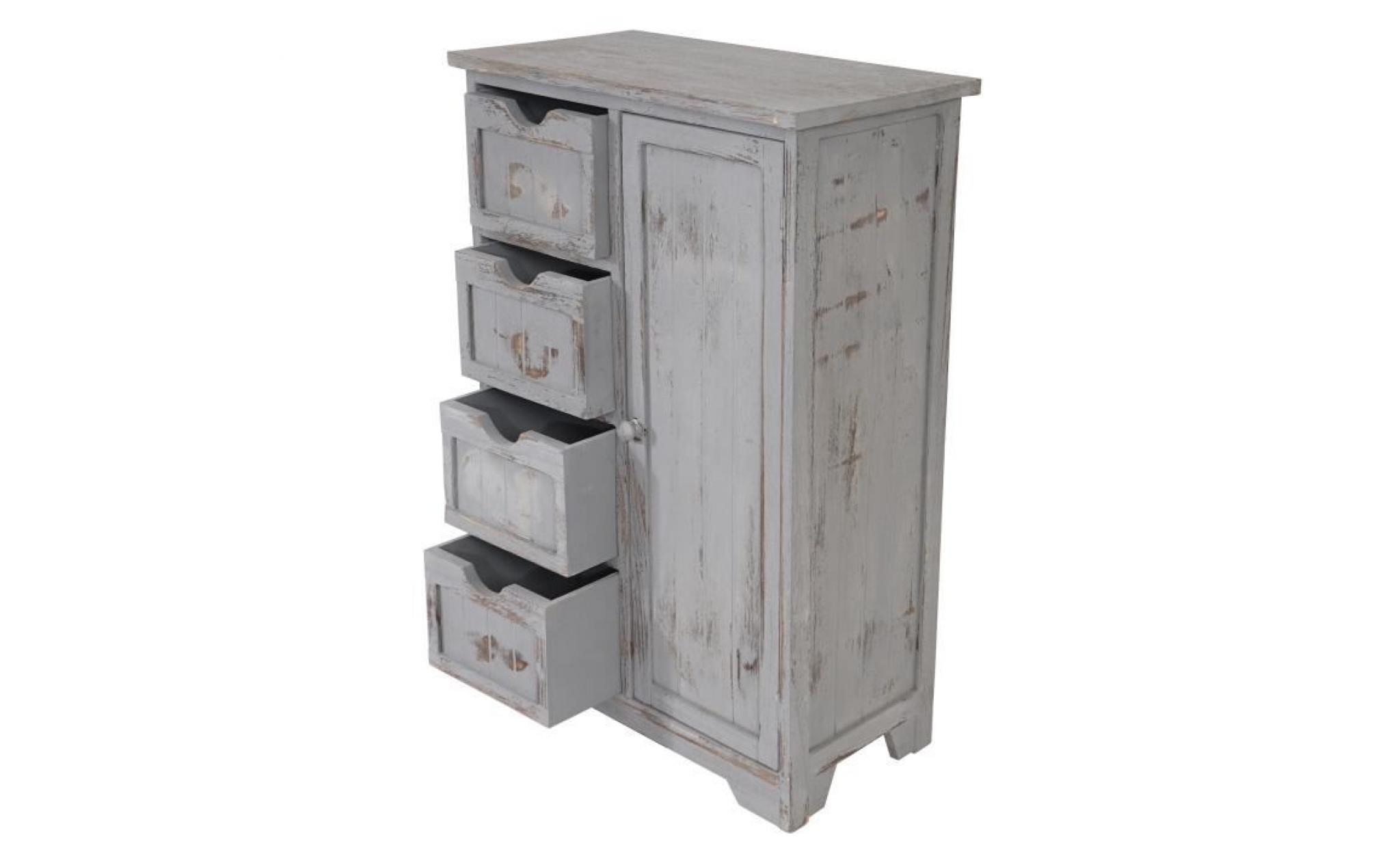 Commode 4 tiroirs , 82x55x30cm, gris vintage chic pas cher