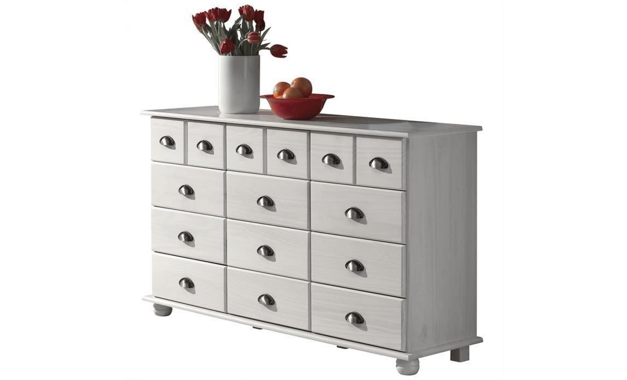 commode colmar chiffonnier apothicaire rangement avec 12 tiroirs en pin massif lasuré blanc