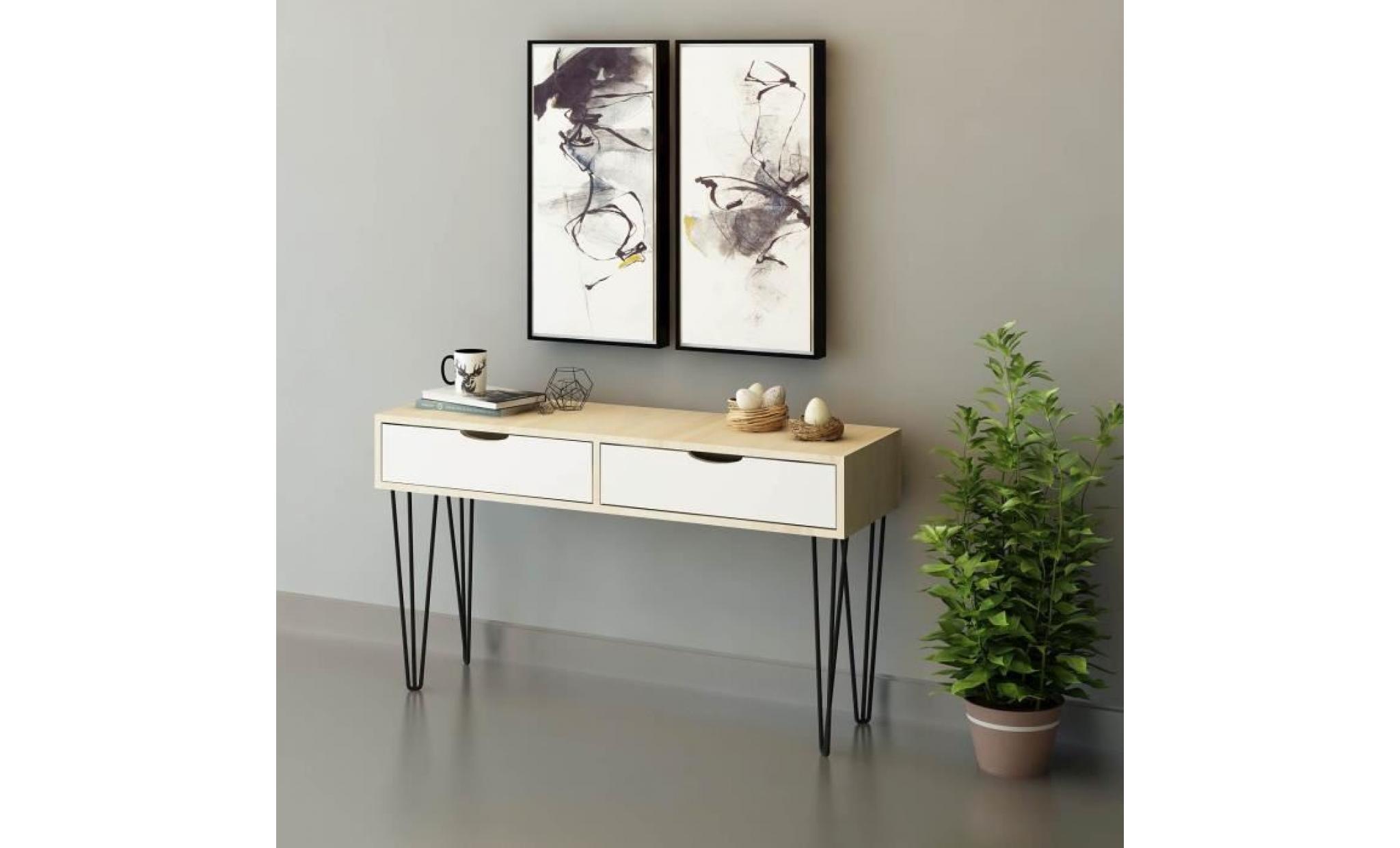 console moderne enora   120 x 67 cm   beige et blanc pas cher