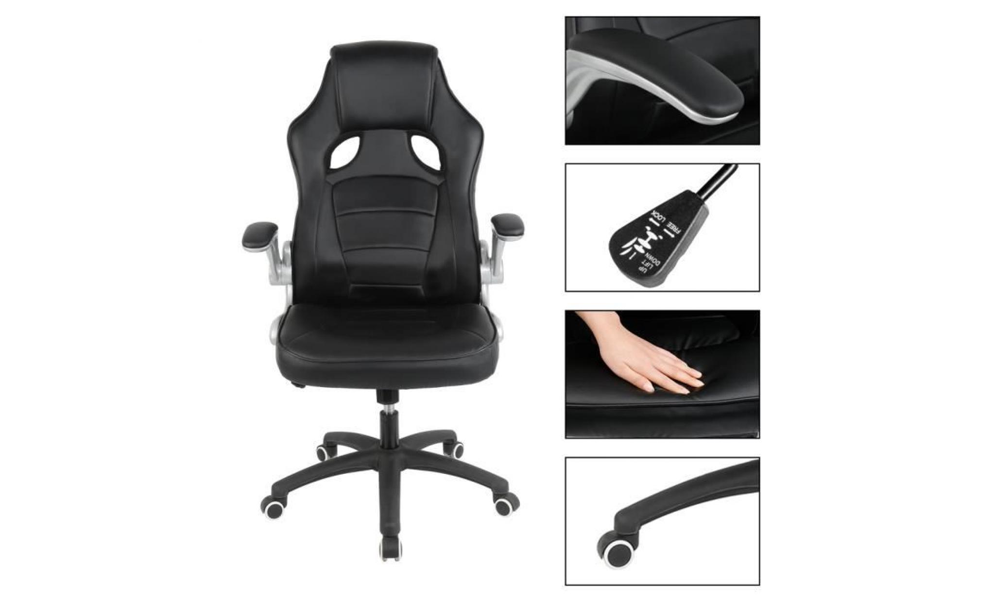 hereubuy° fauteuil de bureau chaise de bureau pivotant 360°   accoudoirs pliables bien rémbourré similicuir noir