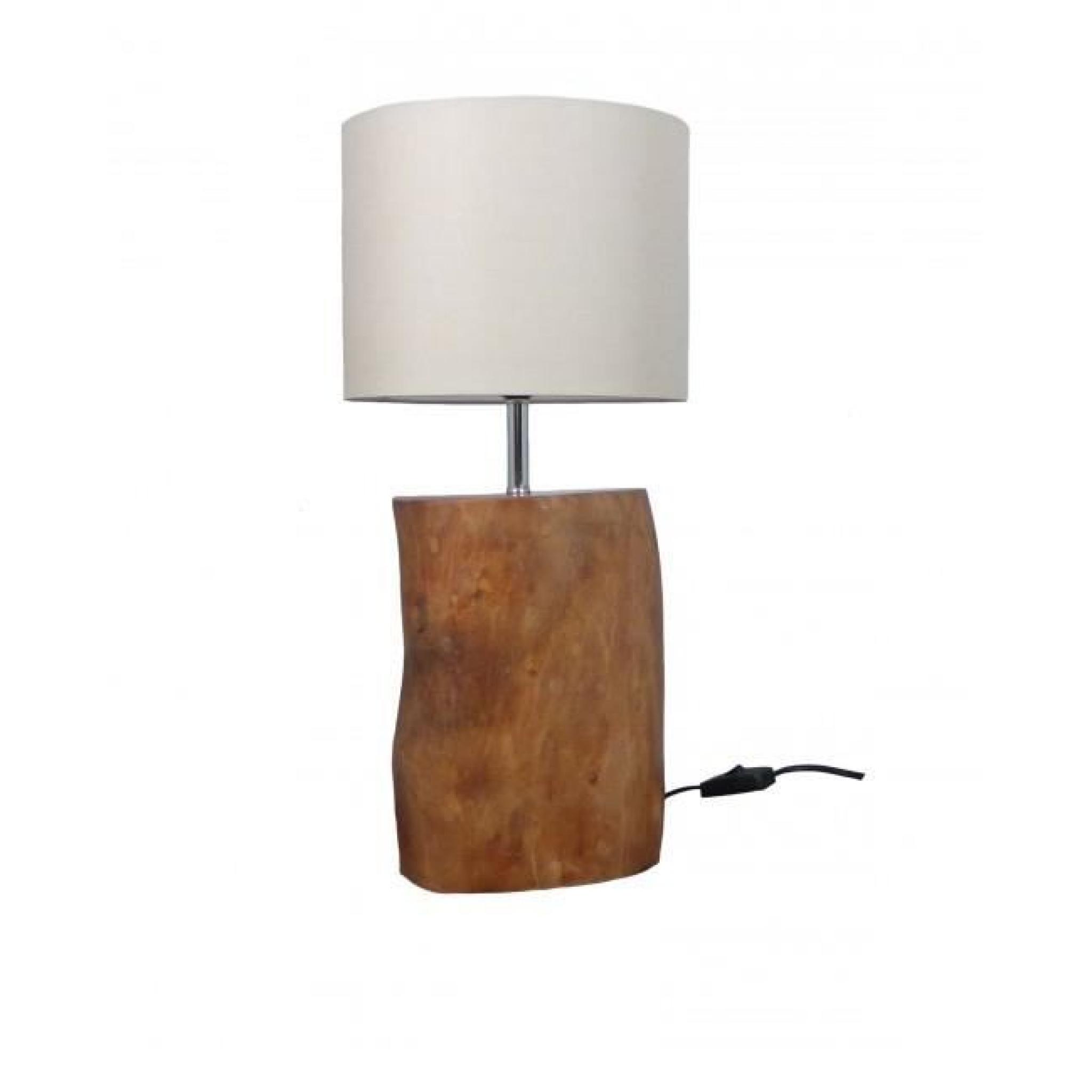 Lampe à Poser en Bois et Abat-jour Beige