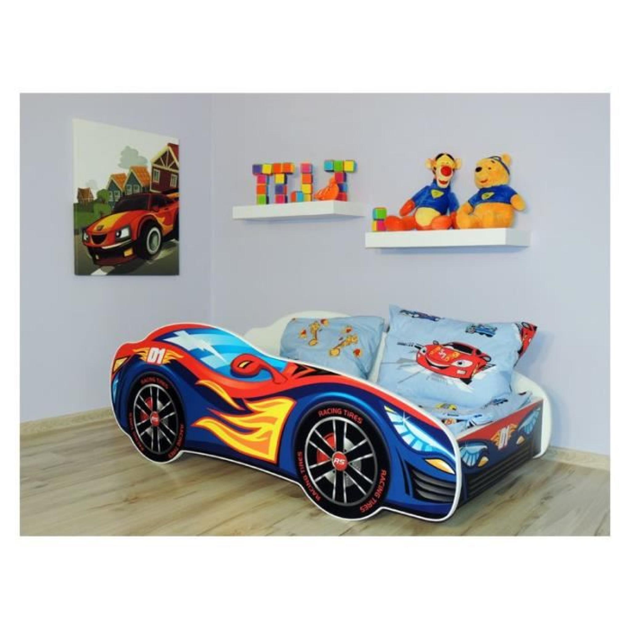 Lit Enfant  et Bébé 140x70 avec matelas bleu et rouge