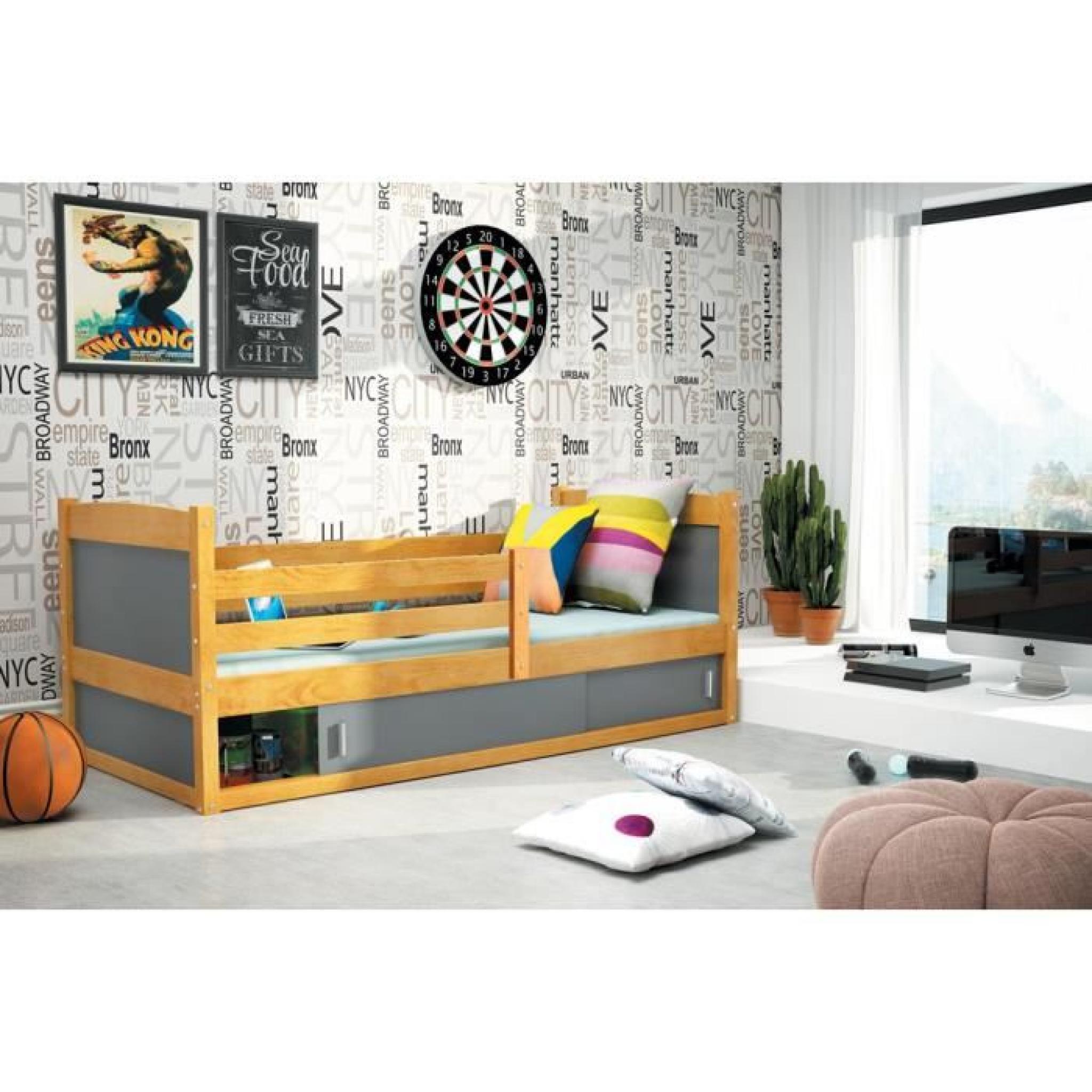 Lit enfant RICO 1 en pin AULNE couchage 160x80 pas cher