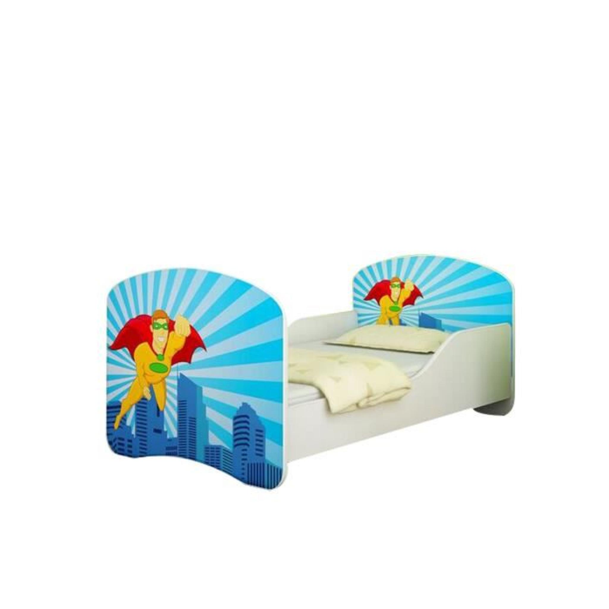 Lit enfant « super héro » sommier +matelas 140x70 cm pas cher