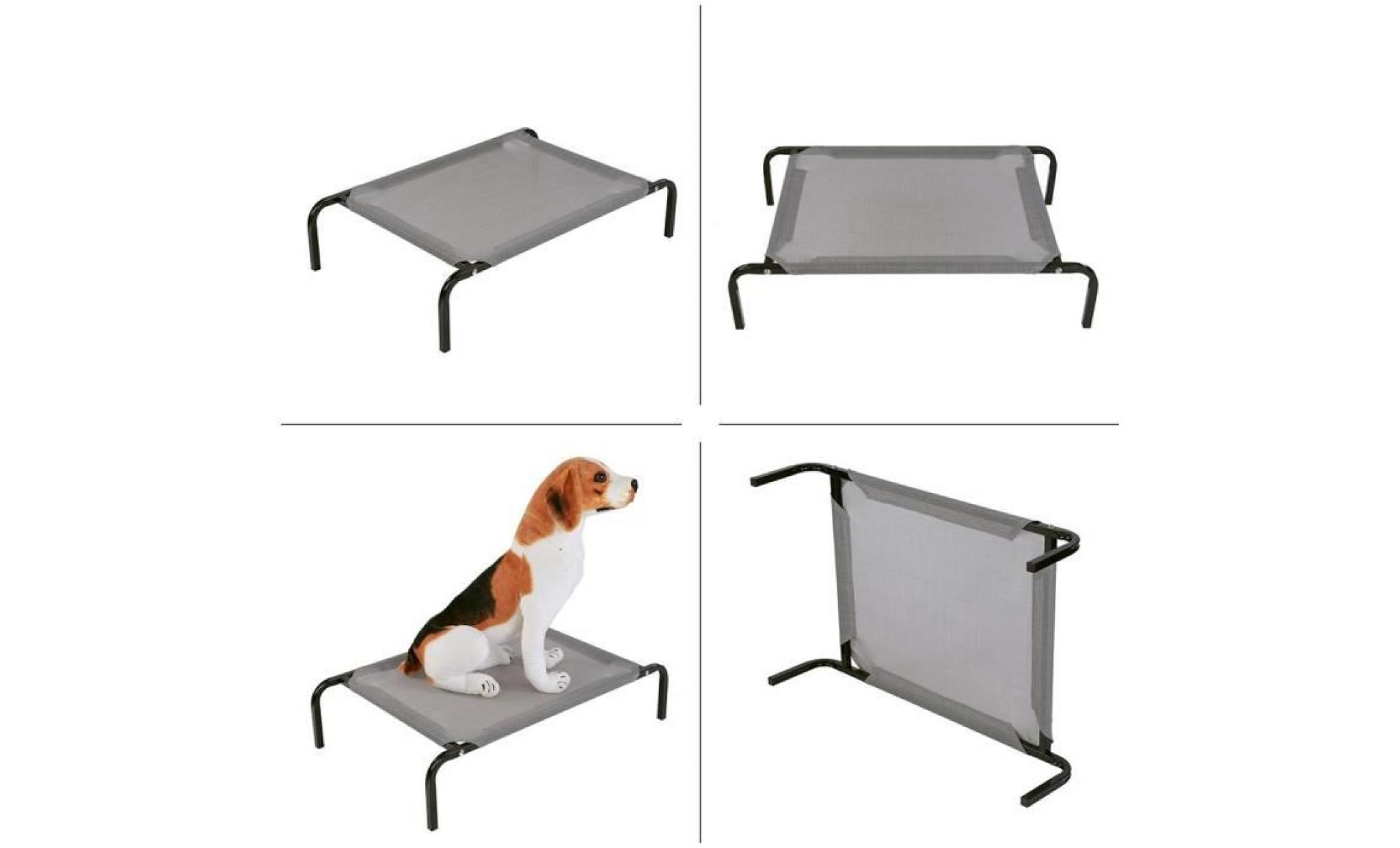 lit portable et surélevé pour chien chats avec filet noir et structure en tube d'acier   gris pas cher