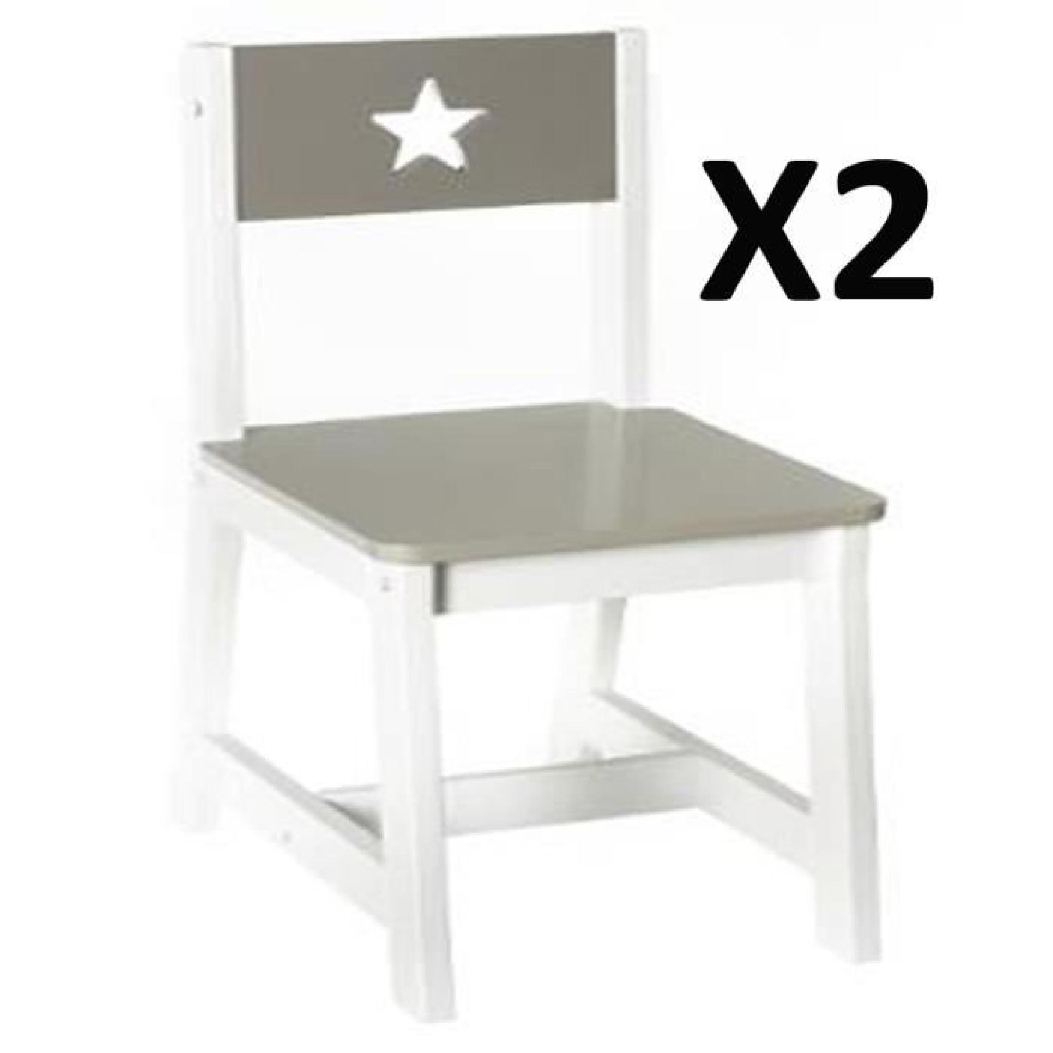 Lot de 2 Chaises pour enfants en bois taupe et blanche, L 28 x P 37 x H 56 cm