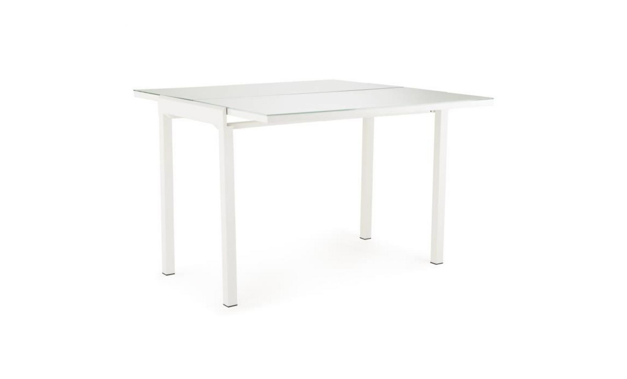 mathilde table extensible plateau verre trempe blanc