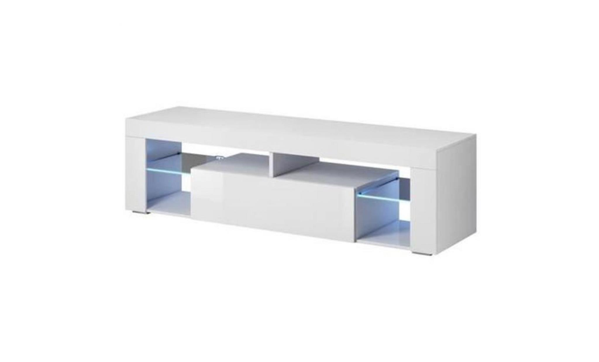 meuble tv avec éclairage led, coloris blanc blanc brillant   dim : 160 x 35 x 55 cm