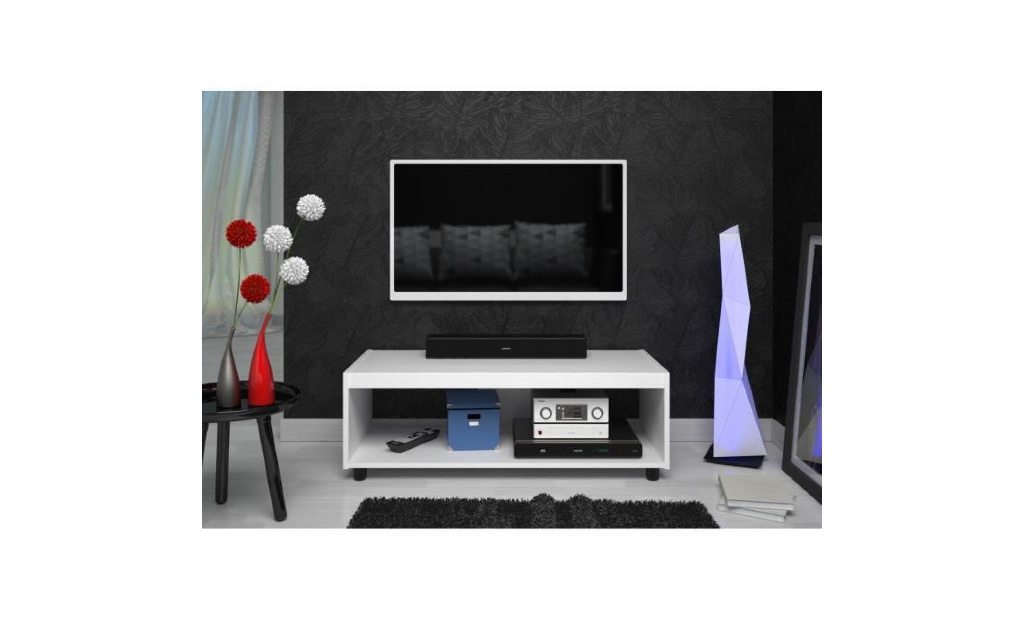 stan 2 meuble tv contemporain blanc satiné   l 100 cm pas cher