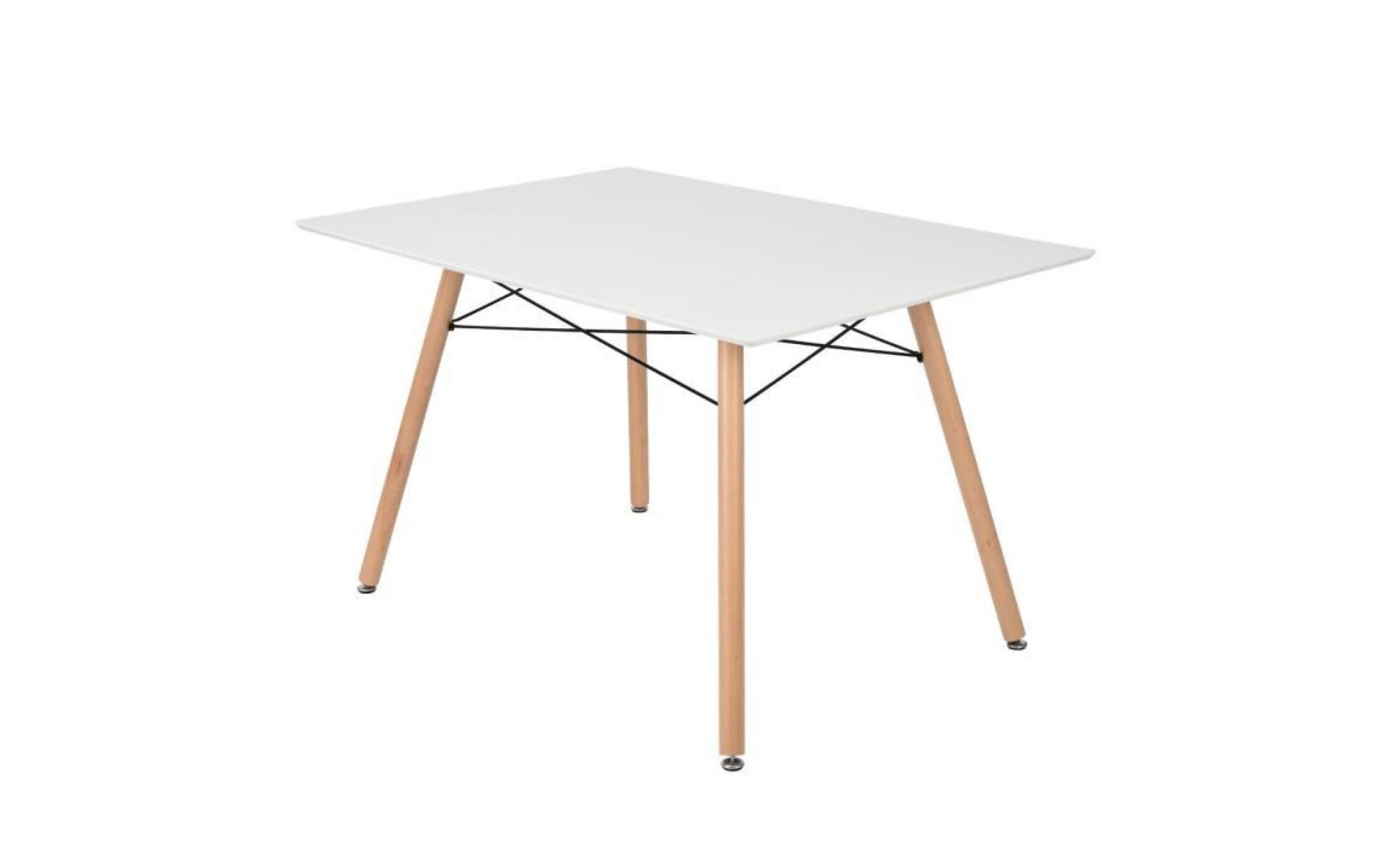 maddie table à manger de 4 à 6 personnes scandinave blanc laqué + pieds bois en hêtre massif   l 120 x l 80 cm